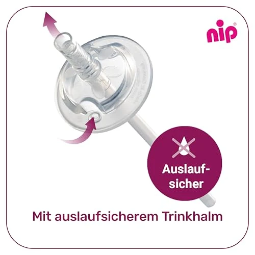 Tutekopp Med Sugerør 330ml, Lekkasjesikker, BPA-fri, Rosa Giraff – Nip