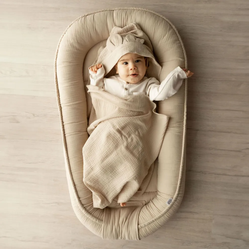 Babynest 100x60cm I Myk Musselin, Beige – PaLulli Babynest1