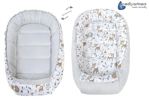 Babynest 100x60x15cm bomull/minky med uttakbar madrass Medi Partners 5903031428049