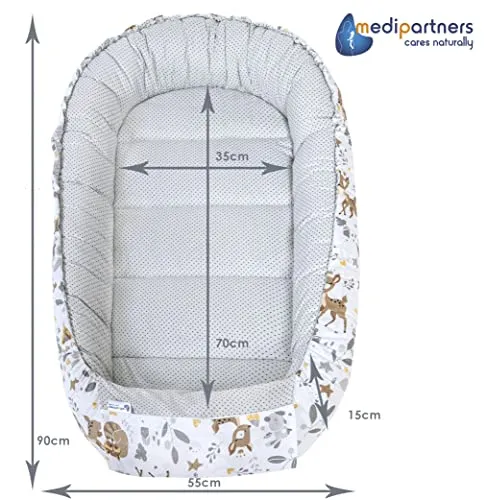 Babynest 100x60x15cm bomull/minky med uttakbar madrass Medi Partners 5903031428049