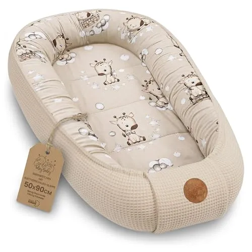 Babynest 50x90cm Vendbar Bomull Med Sjiraffmotiv Totsy Baby
