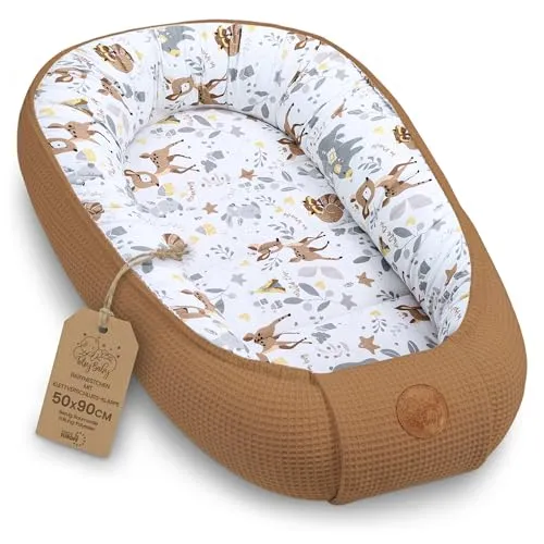 Babynest 90x50cm Dobbeltsidig Bomull Brun Hjort – Totsy Baby