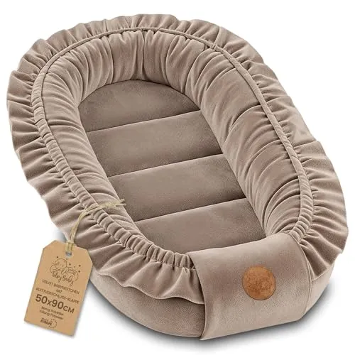 Babynest 90x50cm I Myk Velur/akssamitt, Beige – Totsy Baby
