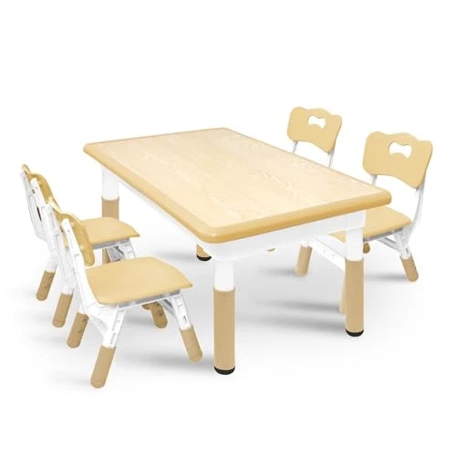 Barnebord Og Stoler 120x60cm, høydejusterbart plastsett med 4 stoler XMTECH XM-(ELC1081)