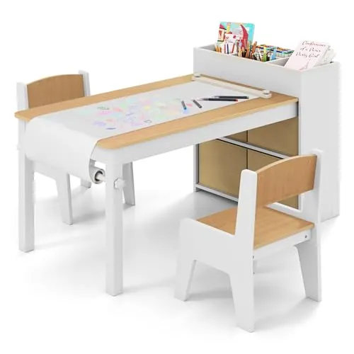 Barnebord Og Stoler 2-i-1 Med Oppbevaring 100x50,5x58cm COSTWAY TK32577DE