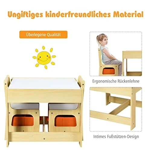 Barnebord Og Stoler 2-i-1 Med Oppbevaring 62x62x48cm COSTWAY BB4827DE