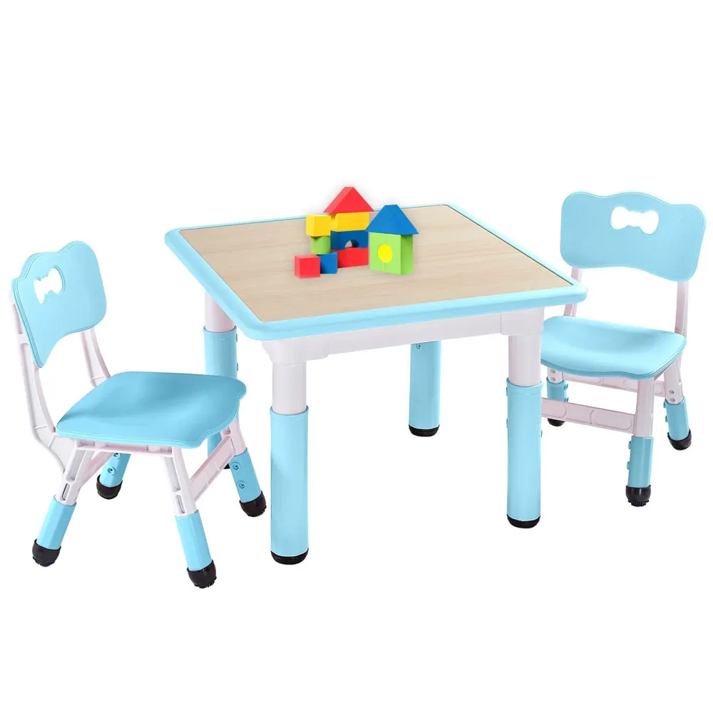 Barnebord Og Stoler 59,7cm, høydejusterbart 3–8 år, blå, 2 stoler – FUNLIO FL-010