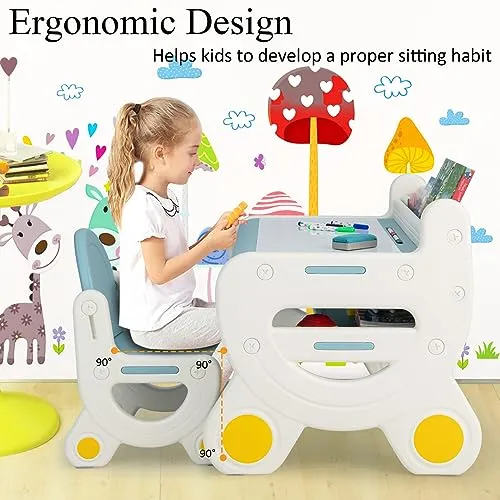 Barnebord Og Stoler Med Tavle, Hylle Og Ergonomisk Stol LIFEZEAL BX98997