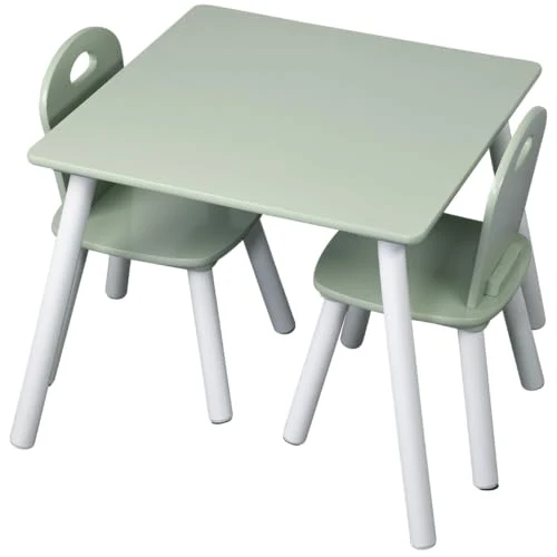 Barnemøbler Bord Og 2 Stoler 55x55x45cm Hvit/grønn Kesper 17733 13