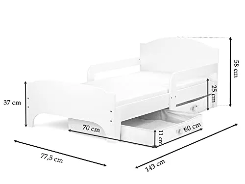 Barneseng 70x140cm Med Madrass, Skuffer Og Sengehest, Brannbilmotiv Leomark
