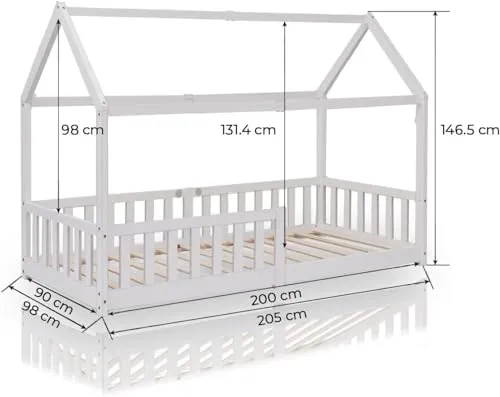 Barneseng 80x160cm Med Sengehest I Furu, Gulvseng Natur – Ecomi FRN-CB01
