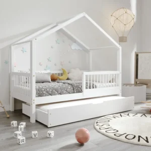 Barneseng Hus I Furu Med Sengehest Og Skuff 90x180cm – TIMBEE MU DUO 90180