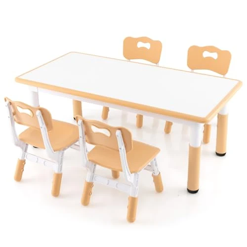 Barnesett bord og 4 stoler 120x60x60cm, høydejusterbart aktivitetsbord – COSTWAY TK32391DE