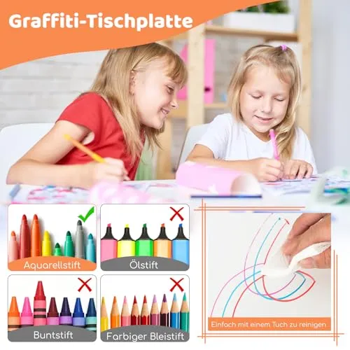 Barnesett bord og 4 stoler 120x60x60cm, høydejusterbart aktivitetsbord – COSTWAY TK32391DE