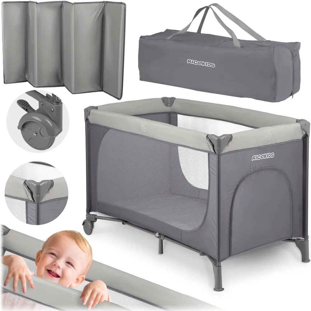 Reisebarneseng 125x65x78cm, Sammenleggbar Med Hjul Ricokids 1