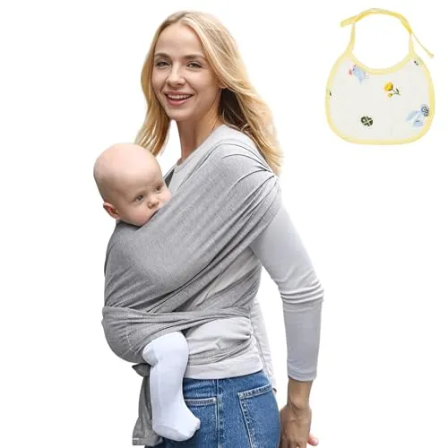Bæresjal Elastisk Baby 0–20kg Med Siklesmekke, Grå – Aolso
