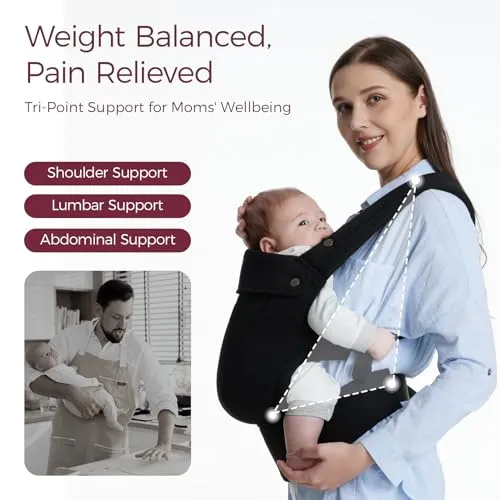 Bæresjal Ergonomisk 3–20kg, Frontbæring, Svart – Momcozy