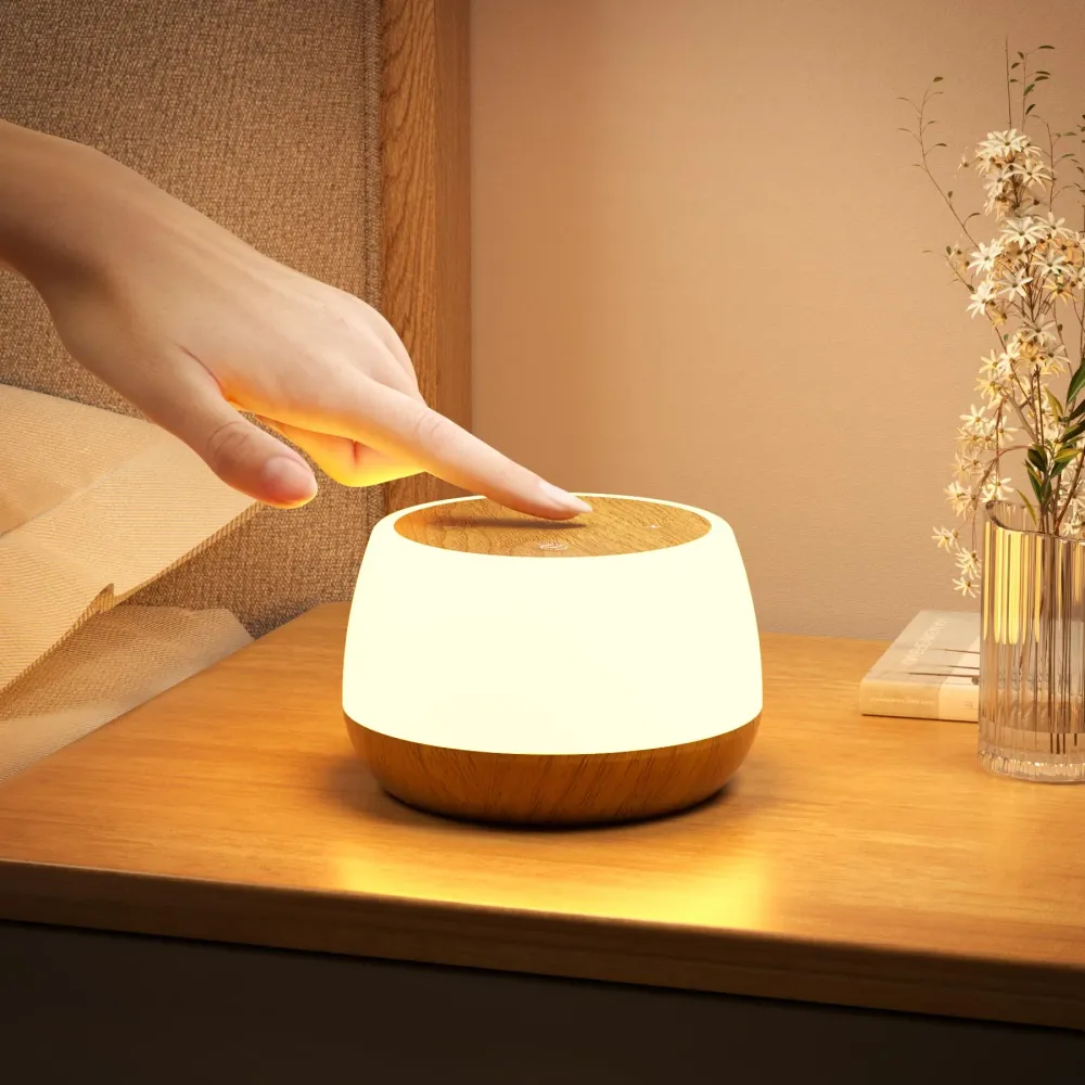 Nattbordslampe 11,3cm RGB, Dimbar, Touch, Timer, USB-oppladbar – Bonsery S490