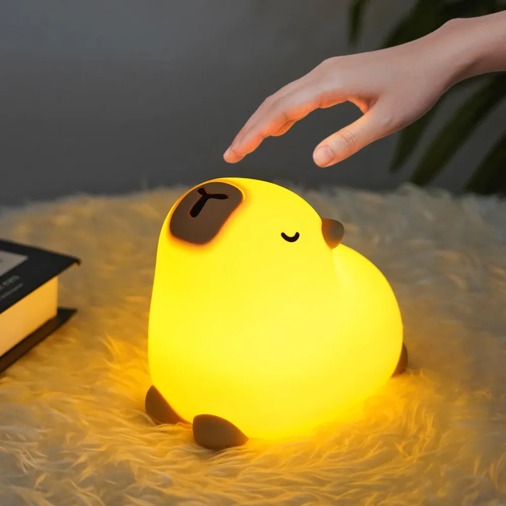 Nattlampe Kapybara Silikon 1cm, USB-oppladbar Med Timer – Ainiv