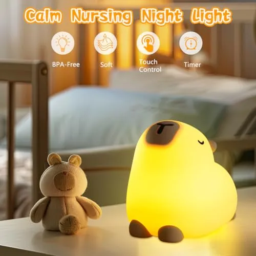 Nattlampe Kapybara Silikon 1cm, USB-oppladbar Med Timer – Ainiv