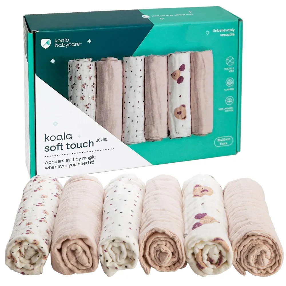 Gasklut Baby 30x30cm I Myk Økologisk Bomull, 6‑pakning – Koala Babycare