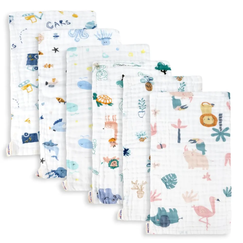 Gulpekluter 6-pack 100% Bomullsmusselin 50x25cm Unisex – Maliton