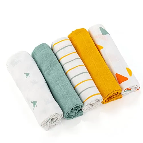 Gulpekluter 70x70cm Muslin 5-pack, 100% Bomull, Mint/gul – LaLoona