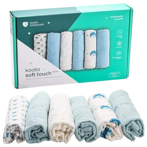 Musselinkluter 30x30cm Muslin 6-pack Blå Bomull Koala Babycare