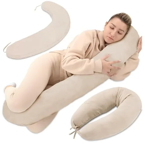 Gravidpute 190cm Halvformet, Pustende Muslin, Beige – Totsy Baby