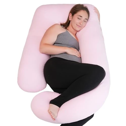 Gravidpute J-form 57" kjølende 100 % bomull rosa kroppspute – PinkFroggie FC-Pregnancy Pillow
