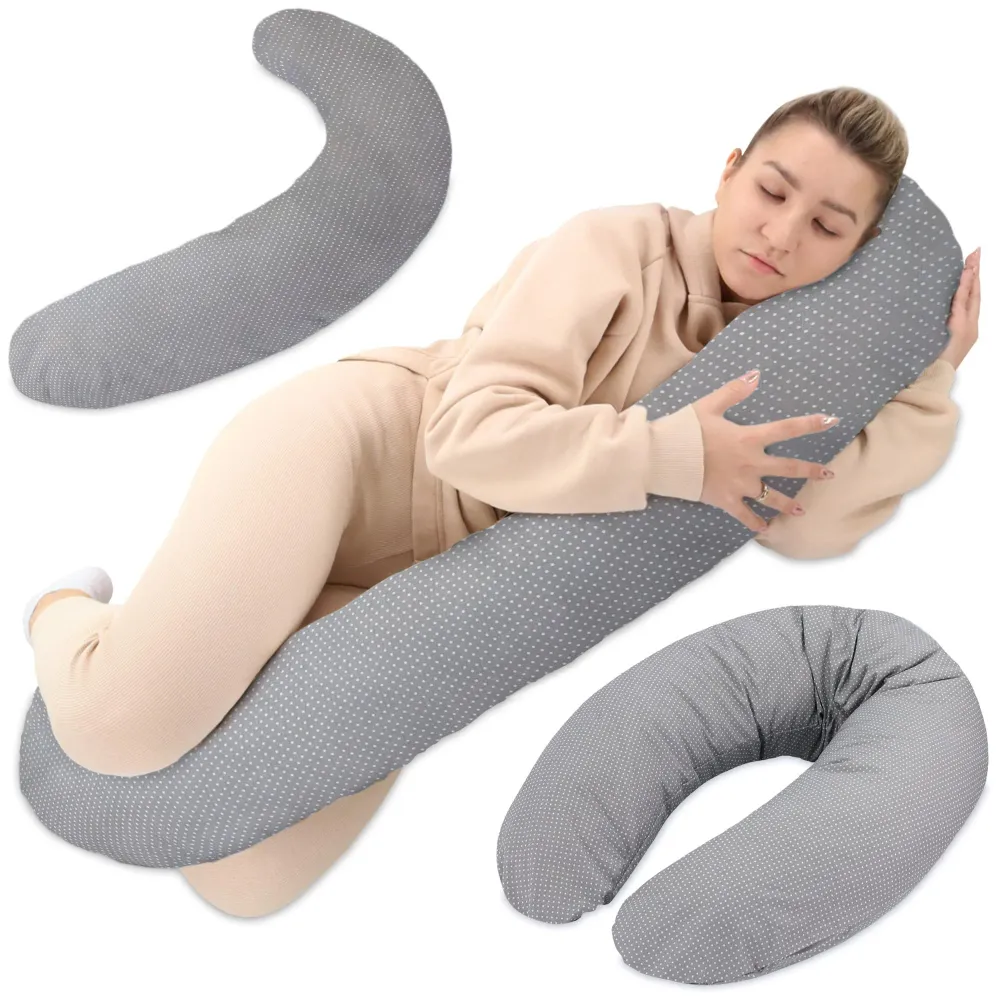 Gravidpute XXL 190cm sideleie og amming, grå prikker – Totsy Baby 5902670968091