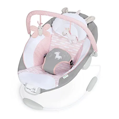 Baby Rocker med vibrasjon, melodier og lekebøyle, grå/rosa – Ingenuity Flora