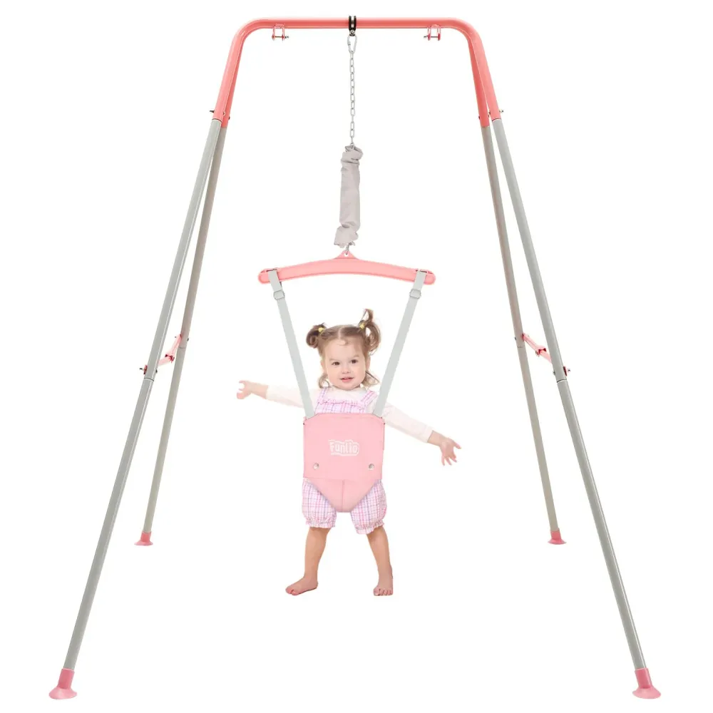 Babygynge sammenleggbar rosa, stål/plast/tekstil, maks 50 lb – FUNLIO