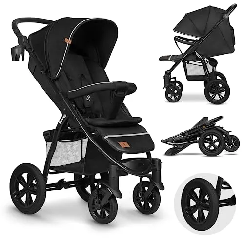 Barnevogn med liggestilling opptil 22kg, store hjul, svart – Lionelo Annet Tour